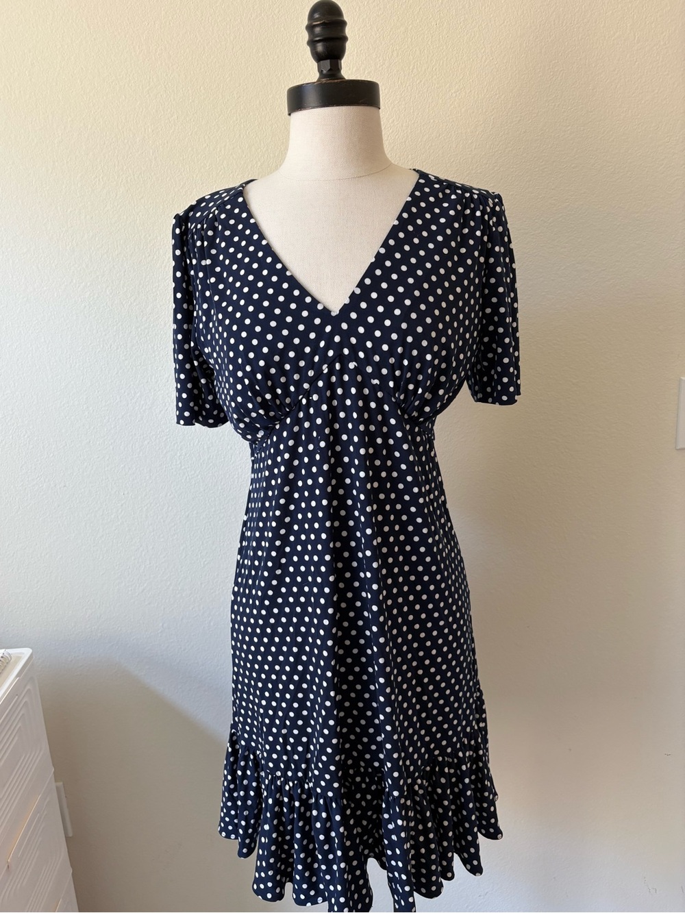 Michael Kors | Navy Polka Dot V-Neck Midi Dress